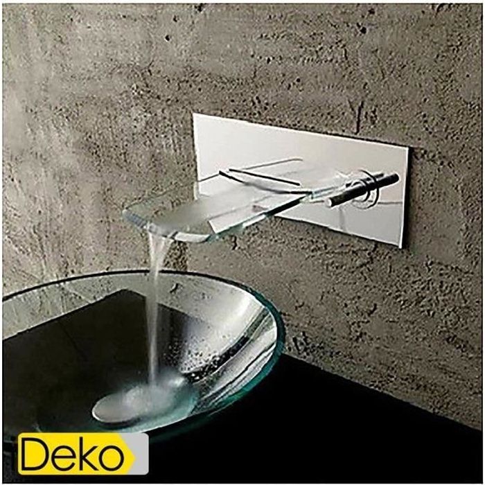 IDeko® Robinet Mitigeur lavabo mural chromé cascade de cuivre robinet lavabo