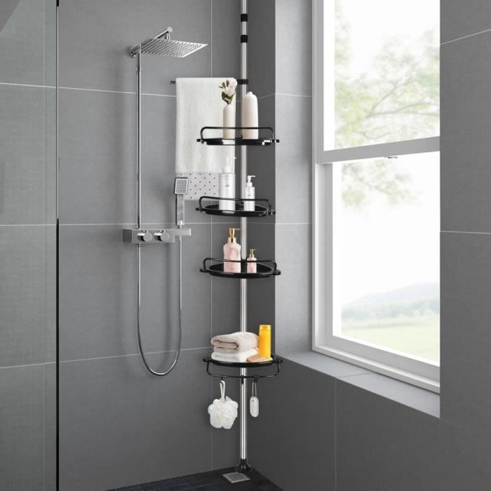 étagère de douche réglable - jeobest - hauteur: 105-310cm - noir - acier inoxydable + pp