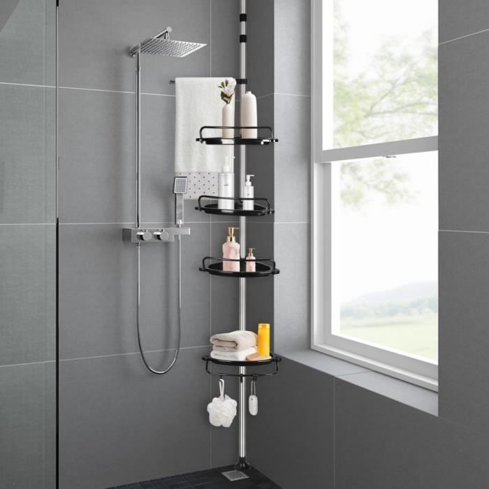 Étagère de Douche Réglable - JEOBEST - Hauteur: 105-310cm - Noir - Acier inoxydable + PP