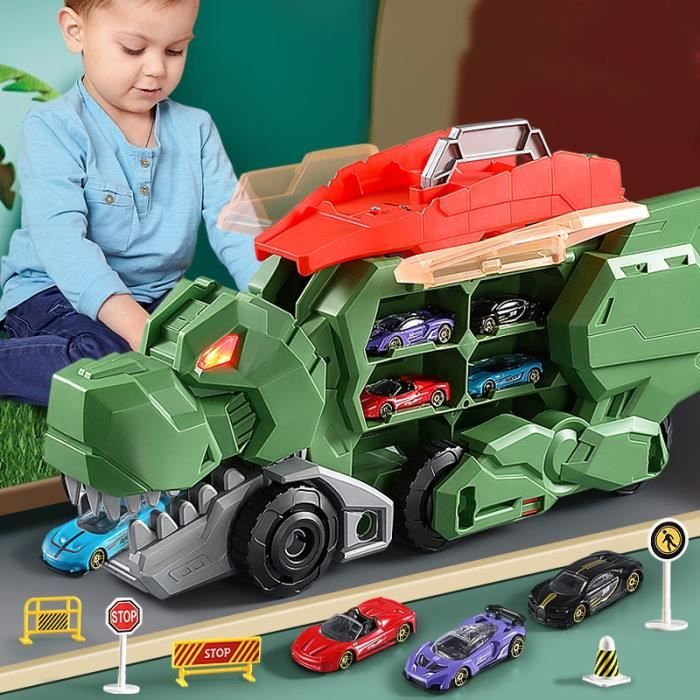 Camion De Transport Dinosaure 3 En 1 Avec 8 Voitures - Jouet Pliable, Piste De Course 65 Pouces - Pour Enfants 3-7 Ans
