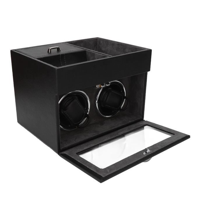 Boîtier Remontoir Montre Automatique Pour 2 Montres - Rotation Silencieuse - Cuir PU Et Acrylique - 2 Modes