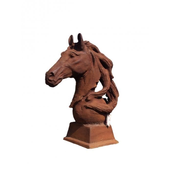 Statue Tête De Cheval En Plâtre - Moulage D'art N°708 Signé Pacini - Décoration Animalière Vintage