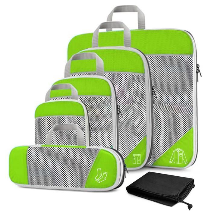 Set De 3 Sacs De Rangement De Valise (Packing Cubes) Avec Compression - Nylon Léger - Organisation Voyage - Couleur Marine