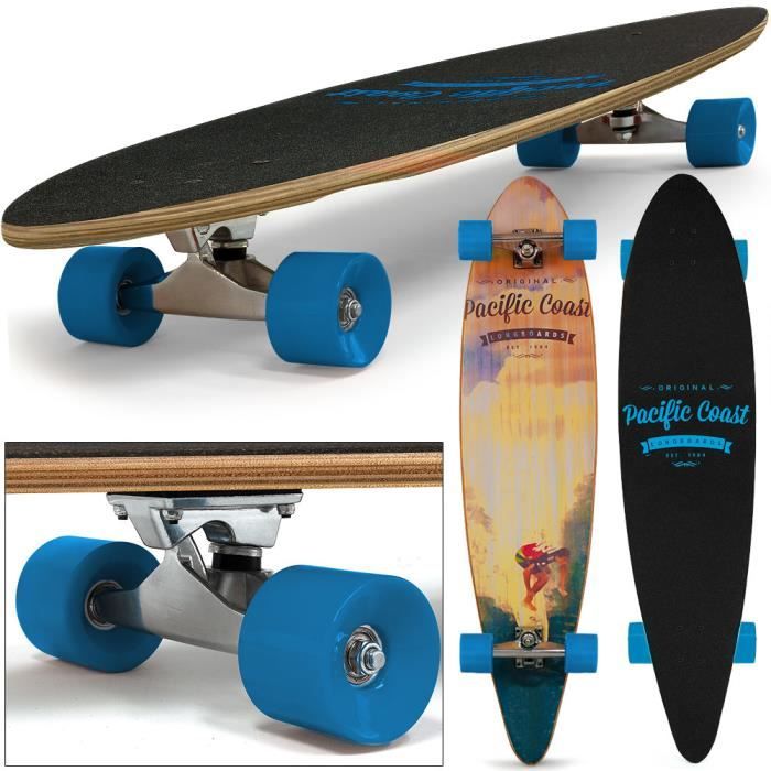 SKATEBOARD LONGBOARD - 112 x 26cm - Roues ABEC 7 bleu clair - Achat ...