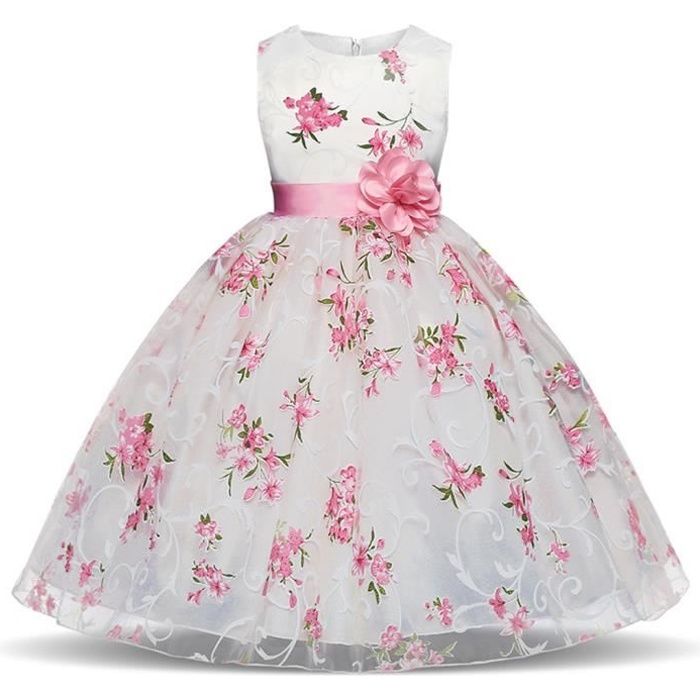 Waiwaizui Petite Fille Robe De Princesse Florale Robe De Cérémonie Soirée Mariage Robe De Cocktail Sans Manches