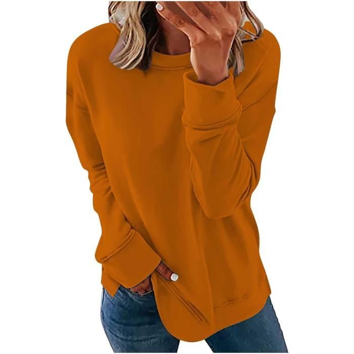 Sweat Femme sans Capuche Couleur Unie, Pullover Femme sans Capuche Sweat  Shirt Pull Femme Chic Et élégant Original Chaud - Orange