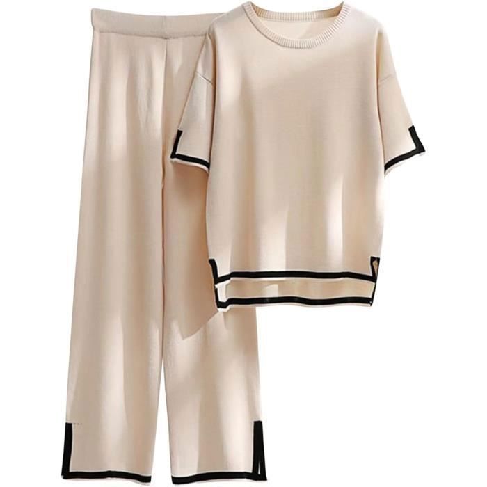 ENSEMBLE DE VETEMENTS Ensemble Jogging Femme 2 PièCes Femme Soldes Ensembles De Chandails Ensembles De Salon Deux PièCes Blanc