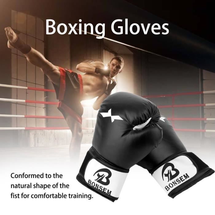 Kickboxing Gants De Boxe Muay Thai Boxe Entraînement Mitaines Pour Hommes Femmes Enfant, Mixte, Noir, X-Small
