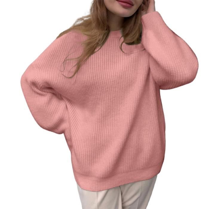Pull Femme Chaud Col Rond Manches Longues - Chandail Tricoté Couleur Unie Casual Et Élégant