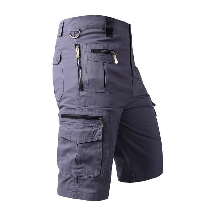 Bermuda Homme,Bermuda Homme Cargo Avcepoches Multiples Pur Coton,Casual Bermuda Cargo Chantier-Gris