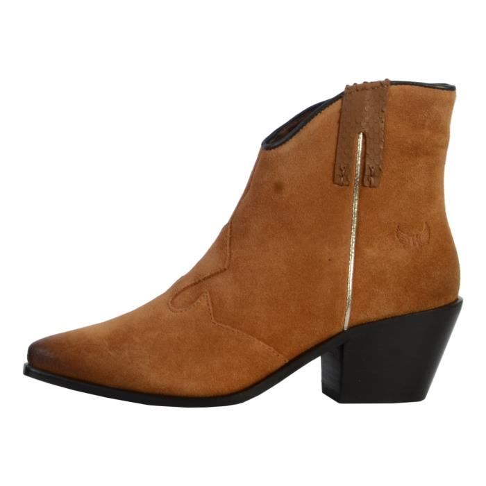 Bottes Femme Kaporal Paddock Tan Cuir Synth tique Fermeture Zip Talon 4 5 cm