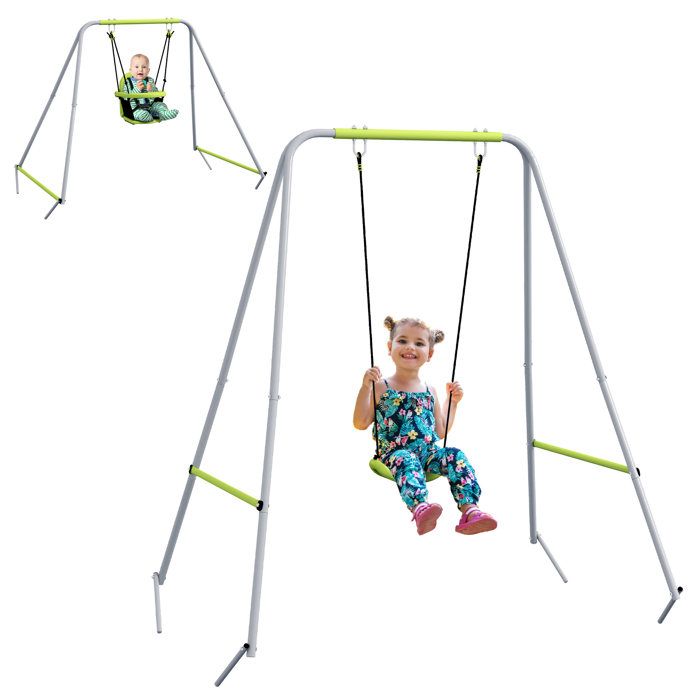 Balançoire portique pour enfant - Outsunny - 2 en 1 ceinture sécurité 5 points intérieure extérieure pliable - métal - vert