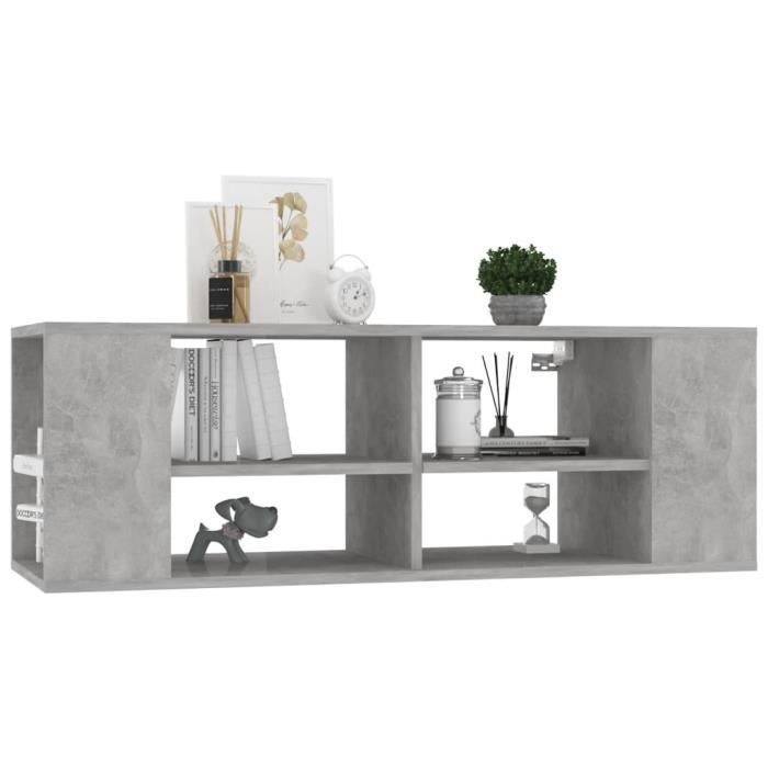 LVL - MEUBLE DE SEJOUR - Meuble TV mural Gris béton 102x35x35 cm Aggloméré(4150)