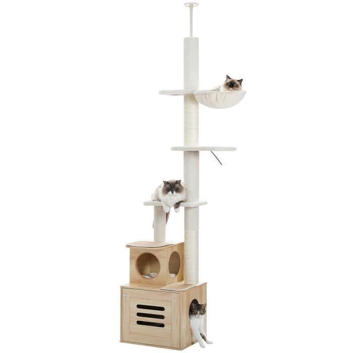 Meilleurs prix pour PAWZ Road Arbre à Chat xxl Maine Coon,Litière Intégré Solide Stable,au Plafond,Hauteur Ajustable,240-285cm,Beige