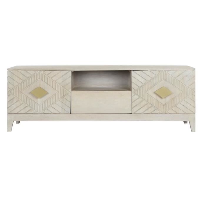 Meuble TV en bois de manguier beige et métal coloris doré - Longueur 175 x Profondeur 40 x hauteur 60 cm