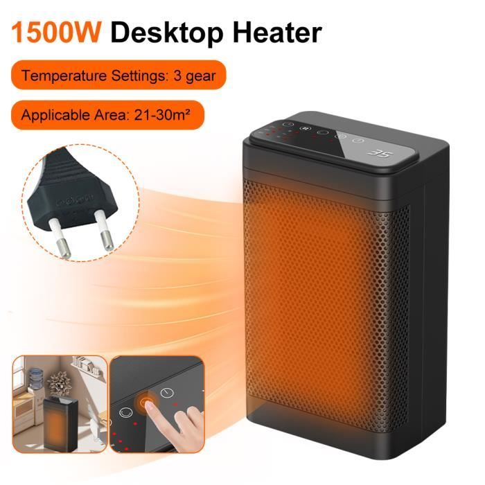 Chauffage D'appoint1500W Portable Radiateur Soufflant 2s PTC Mini Chauffage Electrique 3 Modes Protection Contre 70 Quiet Vibration 12h Timer Surch