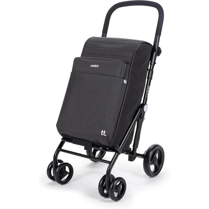 Carlett - Chariot de courses, Chariot de supermarché pliable avec 4 roues, résistant à la pluie et une grande capacité de 32kg, sac principal de 64L, glacière de 10,5L et poche arrière