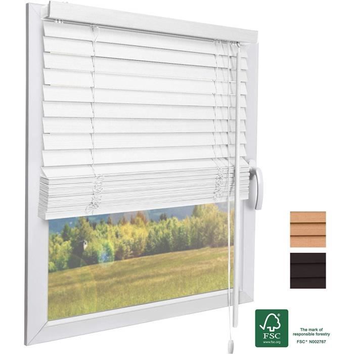 Sol Royal FSC Store vénitien en bois SolDecor JH3 - Blanc 50x130cm - Lamelles écologiques – Pour Fenêtres et Portes