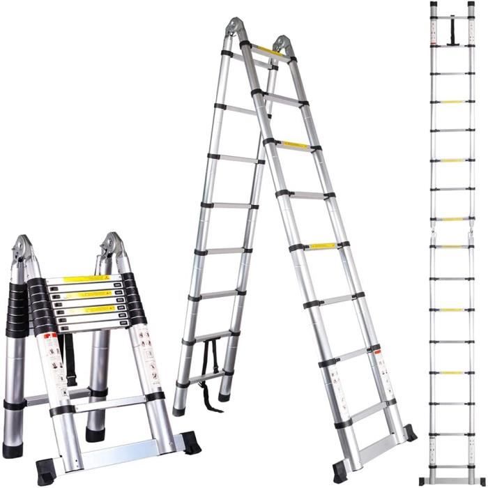 EGTink échelle Télescopique Pliable en Alm 5,0 m (2,5 + 2,5 m), Echelle