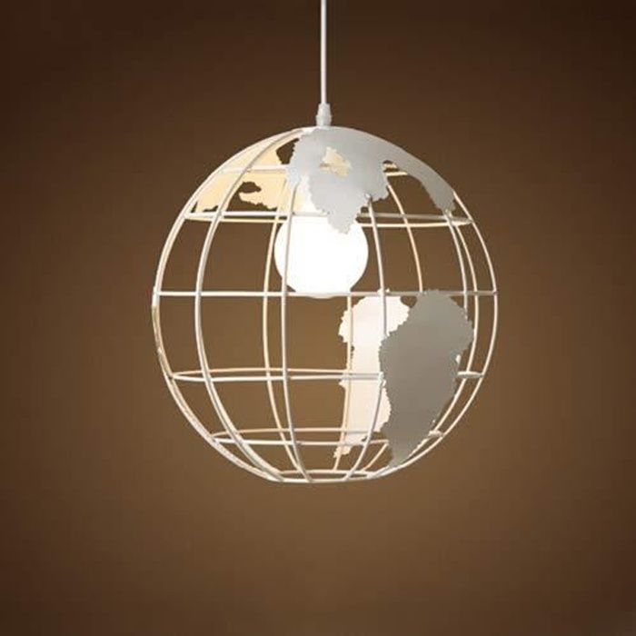 STOEX Lustre Rétro Suspension au plafond Métal Retro Suspensions Luminaires E27 Forme de Globe Diamètre 20cm Blanc