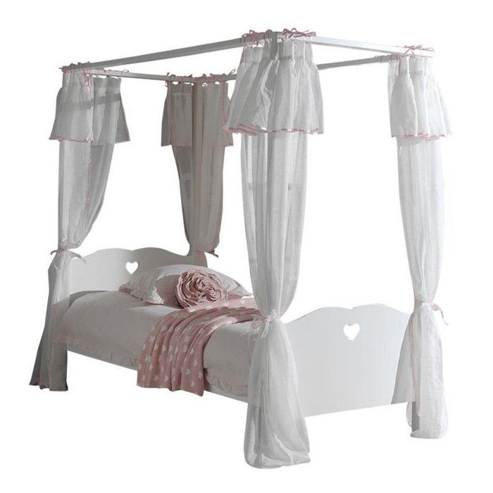 Pack - Lit à Baldaquin Enfant Voile & Tiroir Amori 90x200cm Blanc