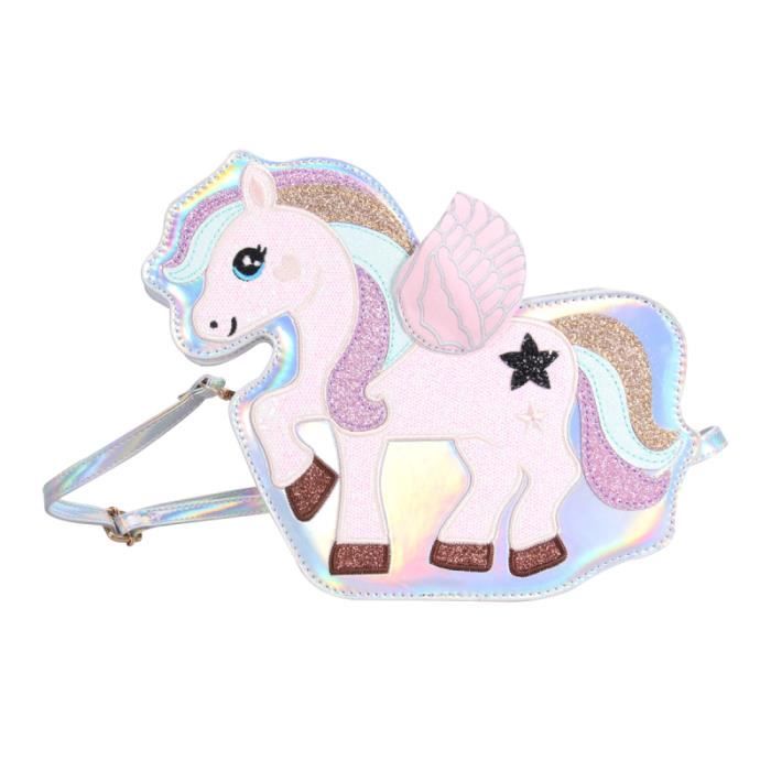 Sac à Main Licorne Paillettes Pour Petite Fille | Sac Bandoulière Réglable | Cadeau Fille 5-12 Ans | Rose, Dimensions 18x4x14cm