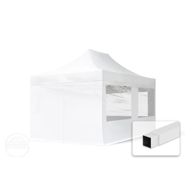 3x4,5 m Tonnelle Barnum Tente pliante Acier, PES 700, 4 côtés panoramiques, blanc