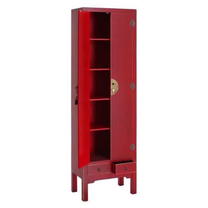 armoire lingère 2 portes, 2 tiroirs rouge meuble chinois - pekin - l 55 x l 33 x h 185