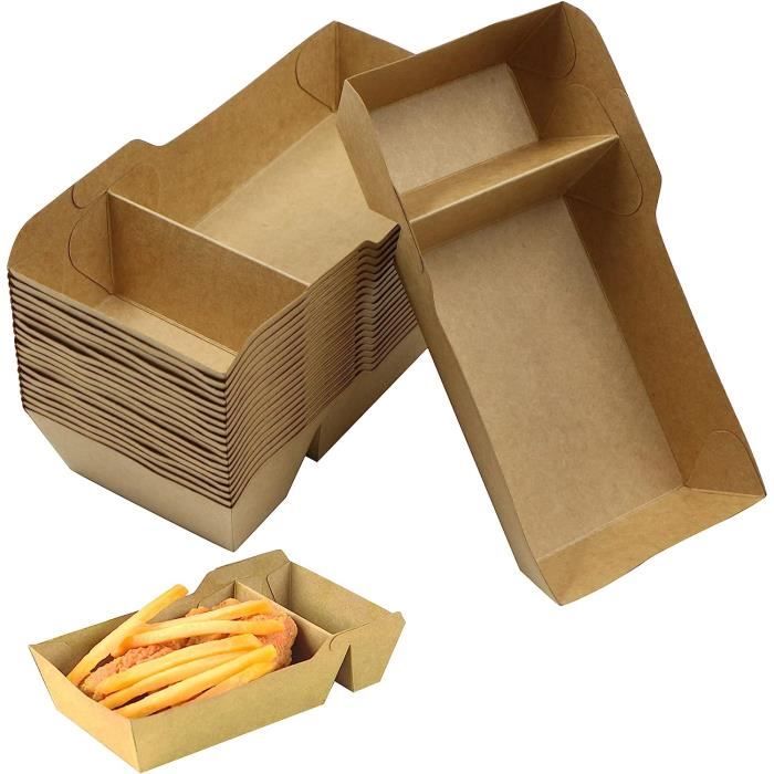 JTNero Barquettes en Carton Kraft 100pcs Boîte à Frites Bol Jetable Carton  Assiette Brune en Carton Papier Recyclable Plateau pour Collations Frites