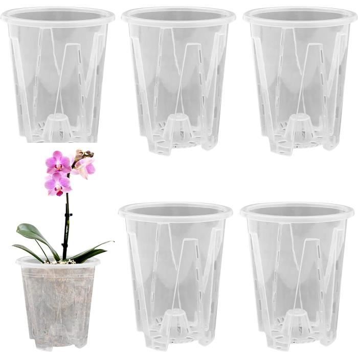 Lot de cinq pots de fleurs en plastique transparent pour plantes d