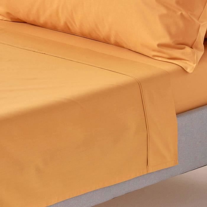 Drap Plat 100% Coton Égyptien 200 Fils - Blanc, Infroissable, Taille Très Grand Lit