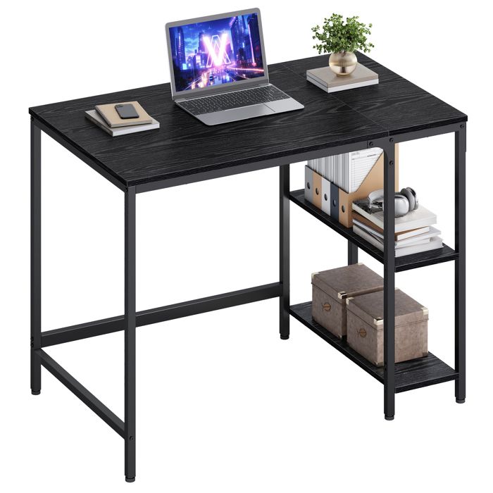 Bureau avec Rangement - VASAGLE - Style Industriel - Noir Boisé - 2 Étagères Réversibles