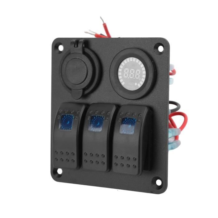 Panneau D'interrupteurs 5 Gangs 12-24V – LED Bleues, Boutons à Bascule étanches, Aluminium+ABS – Pour Bateau, Caravane, Camping-car