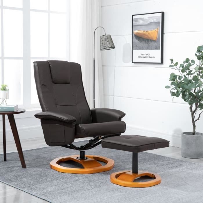 jill's*6115 classique fauteuil club salle de séjour fauteuil au style scandinave tv pivotant avec repose-pied marron similicuir &