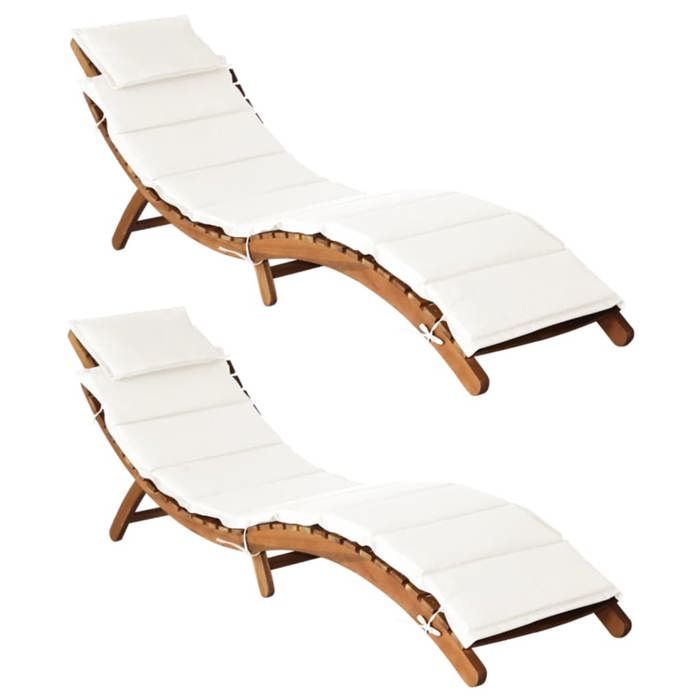 vidaXL Chaises Longues Bois Acacia Crème - vue 2