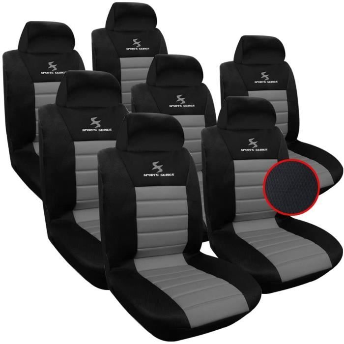 WOLTU 7x Housse de siègeNoir GrisAuto Housse de Voiture UniverselleAS7255-7