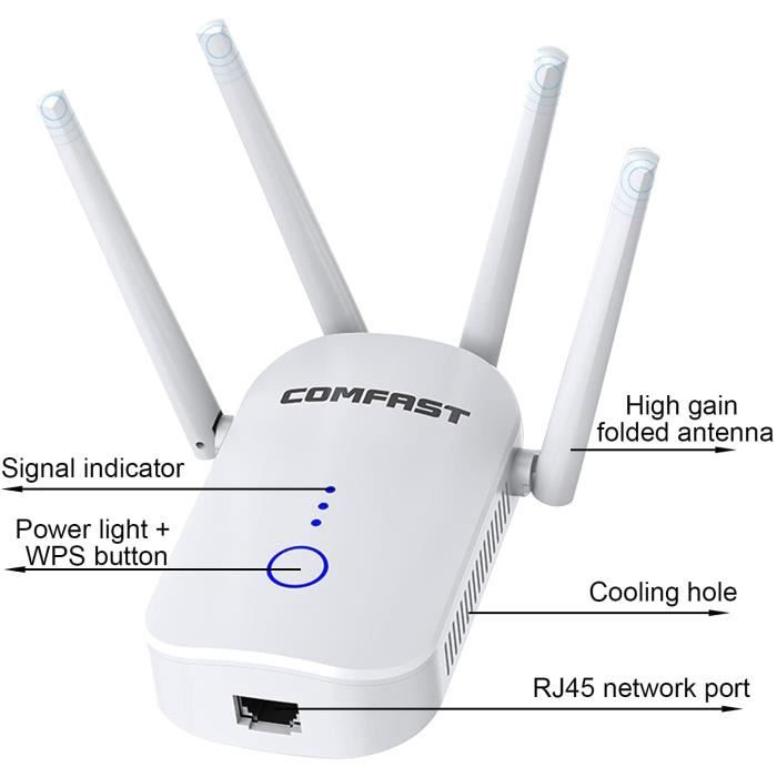 Amplificateur De Portée Wifi Répéteur Double Bande 2,4 Ghz Et 5 Ghz, Amplificateur De Signal Sans Fil 1200 Mbps, Routeur De S[414] - Informatique