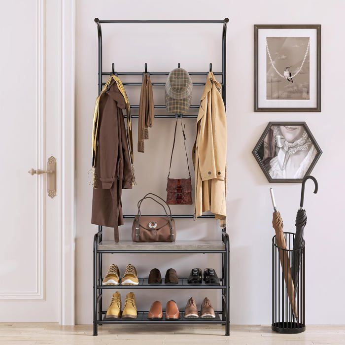 Porte-manteau Avec Rangement Chaussures - Rack D'entrée 3/4/5 étages - Organisation Vestiaire - 8