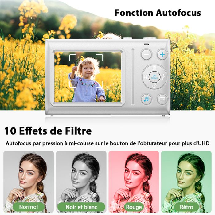 Appareil Photo Numérique 4K 64MP Avec écran Rabattable 180° - Zoom 16x, Filtre Beauté - Compact, Rose, Idéal Débutants