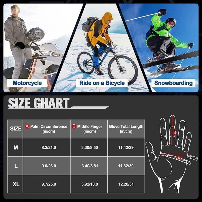 Gants Velo RIGWARL Gants D'hiver Pour Homme Et Femme - Imperméables - Écran Tactile - Gants Thermiques - Coupe-vent - Pour L'équitation, La Course, La Moto, La Gants Impermeable Femme