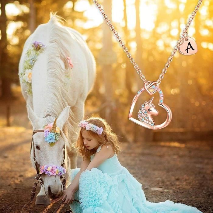 Cadeau Licorne Plaqué Or 14 Carats TINGN Cadeaux Pour Filles Collier Licorne, Plaqué Or Rose L Ecole Des Licornes - 5