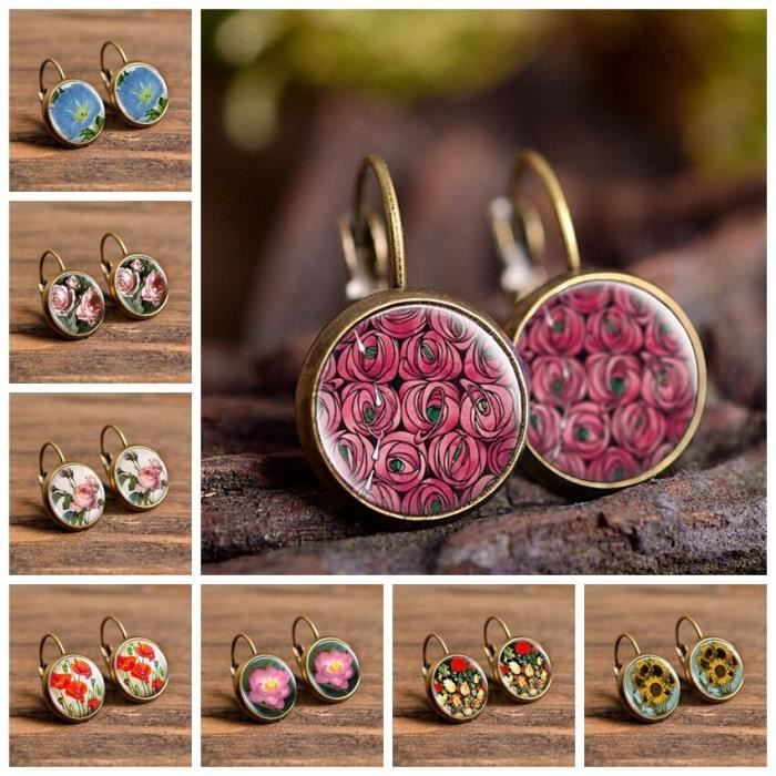 Boucles D'oreilles Cœur Rose - Cabochon Verre Artisanal - Pendantes Femme Acier Inox