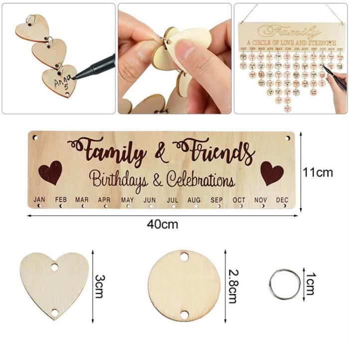 Calendrier Anniversaire En Bois à Suspendre – Plaque Familiale Personnalisable Pour Amis & Famille, Cadeau Original