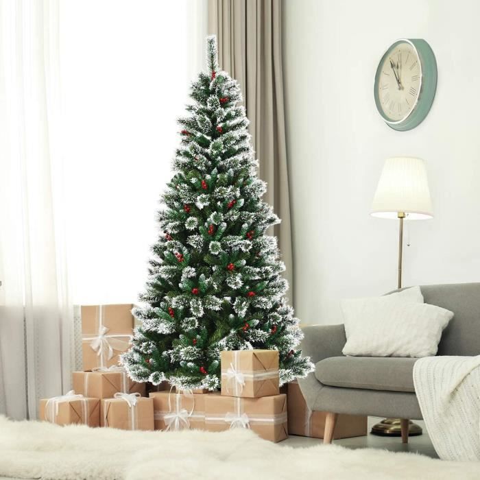 GOPLUS Sapin De Noël Artificiel 180 Cm - 1355 Branches PVC Touffues, Socle Fer, Ouverture Parapluie