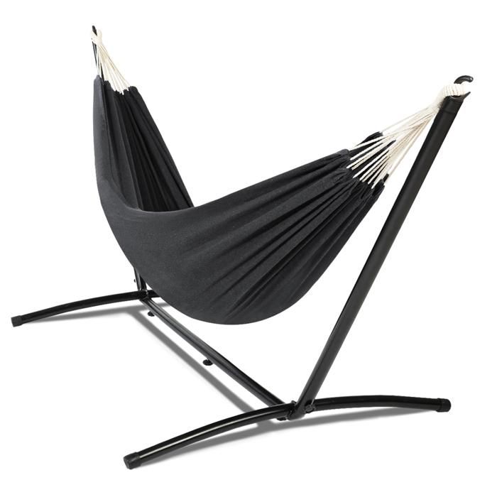 Hamac Avec Support Métal Toile Rayée Bleue & Verte – Hamac Jardin 200x150 Cm, Structure Acier Réglable, Jusqu'à 160 Kg
