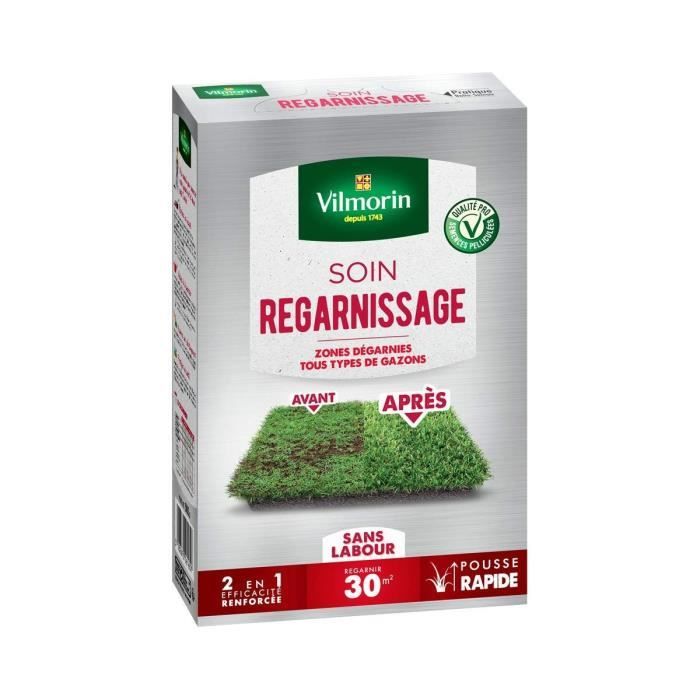 VILMORIN Soin Regarnissage Universel 2 En 1 - Semences Gazon + Fortifiant Naturel 1kg - Rénovation Rapide Gazons Abîmés, Ombre & Toutes Zones