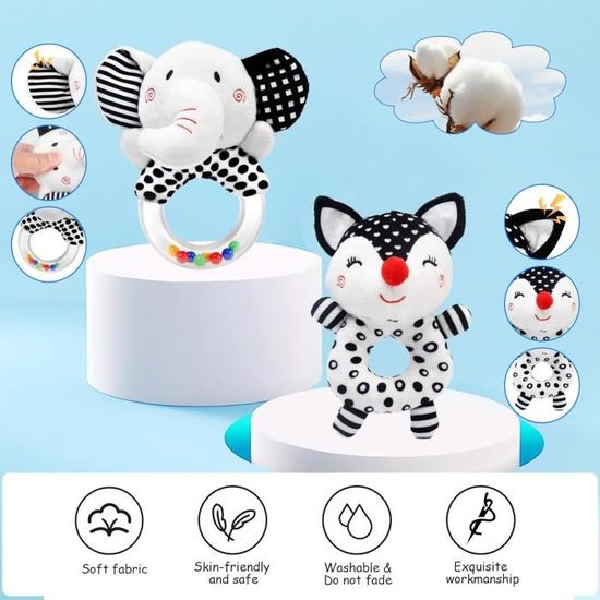 Hochet Dentition Bébé 8 Pièces – Jouet Sensoriel 0-12 Mois – ABS Sans BPA – Animaux Colorés – Cadeau Naissance