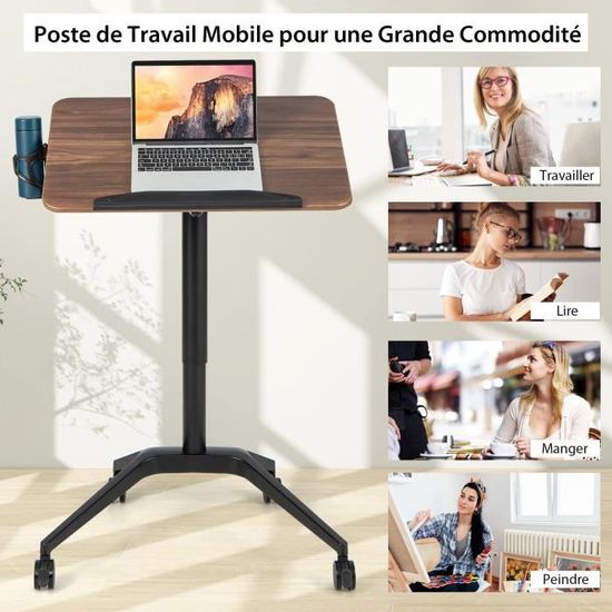 Bureau Assis Debout Mobile Bureau D'Ordinateur Réglable En Hauteur En Metal Poste De Travail Portable Avec Roulettes Marron Rustique Bureau Assis Debout Mobile Bureau D'Ordinateur Réglable En Hauteur En Metal Poste De Travail Portable Avec Roulettes Marron Rustique