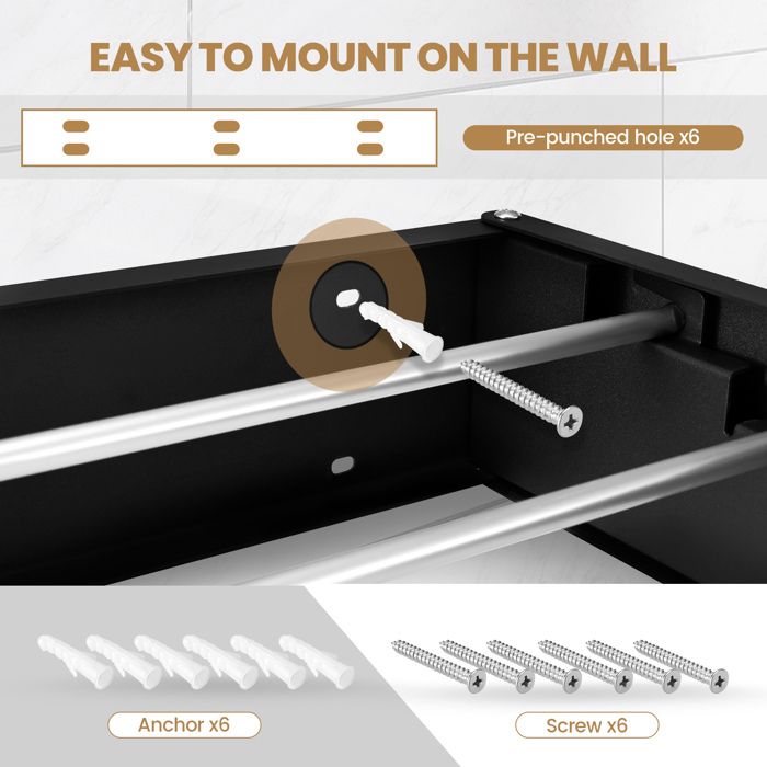 Sechoir Mural BEDA 120x50cm, Etendoir à Linge Mural Dépliable à