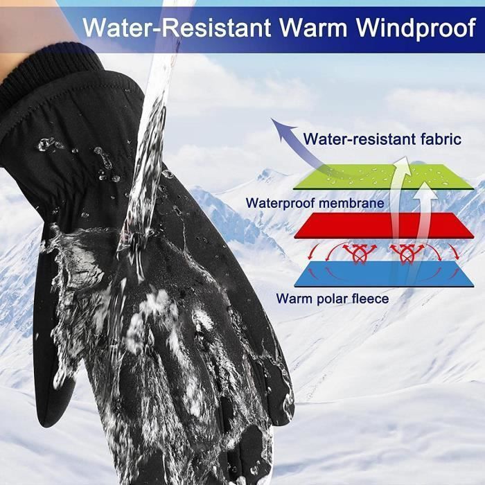 Gants Chauffants à Piles - CHN - Imperméables - Ski Adulte - Gris+Noir Gris+noir - Sport